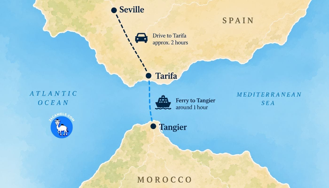 Day Trips from Seville to Morocco Map