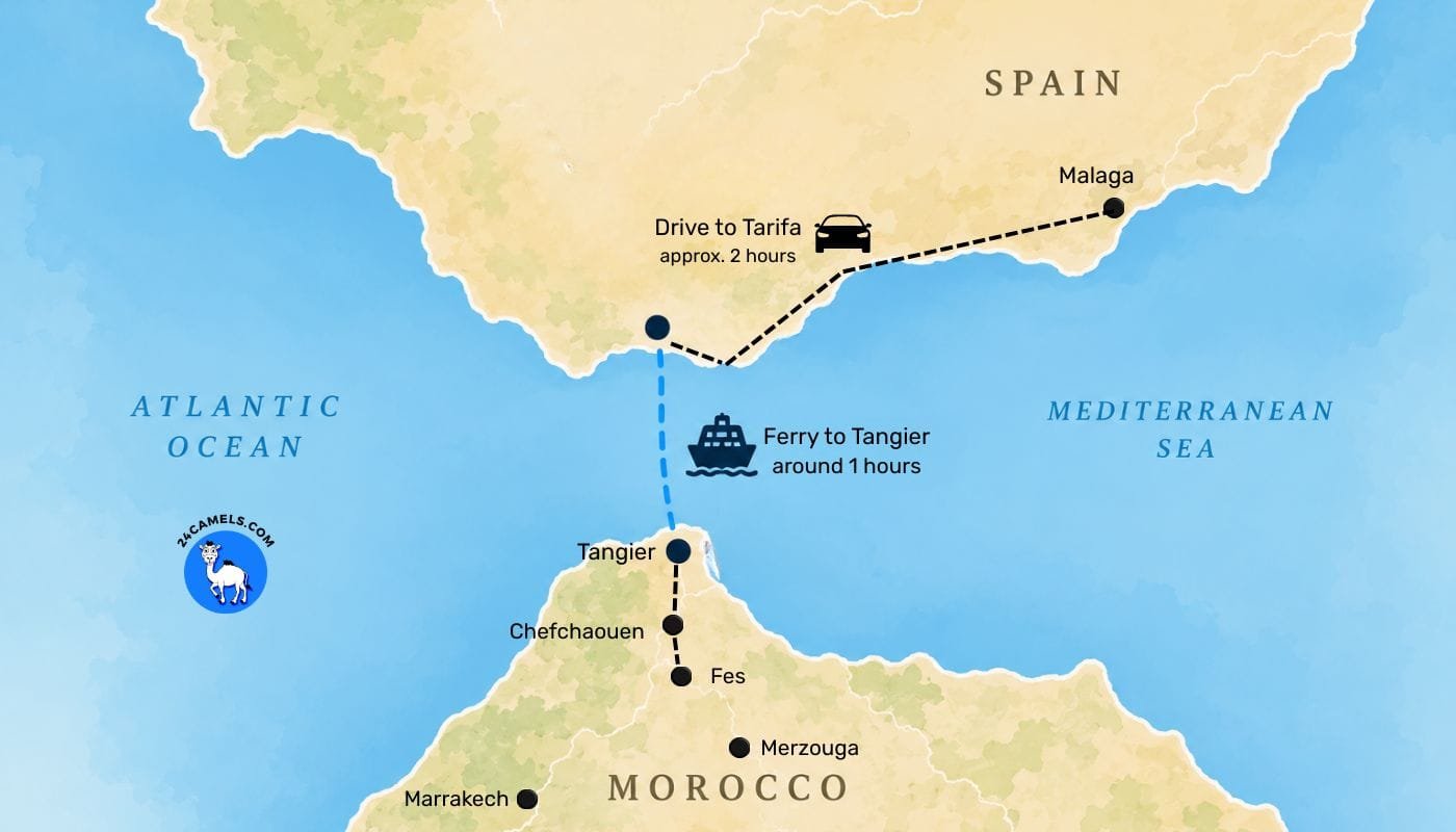 Malaga to Morocco Tours Map